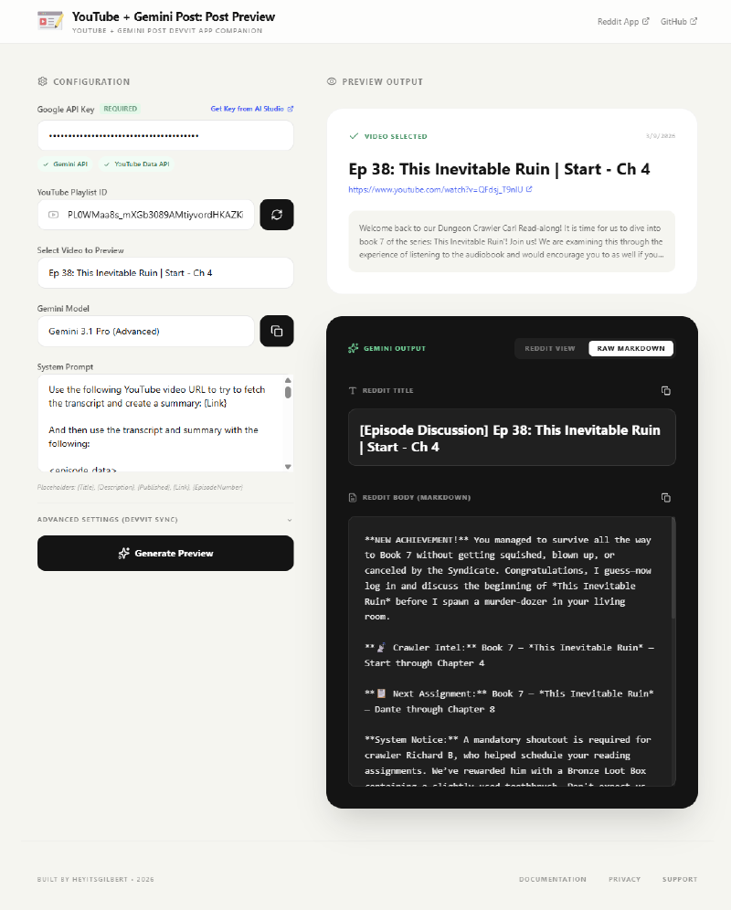 Companion SPA showing preview output