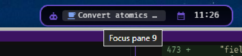 The ZeBar agent-deck indicator in a different agent state