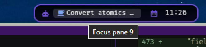 The ZeBar agent-deck indicator in a different agent state