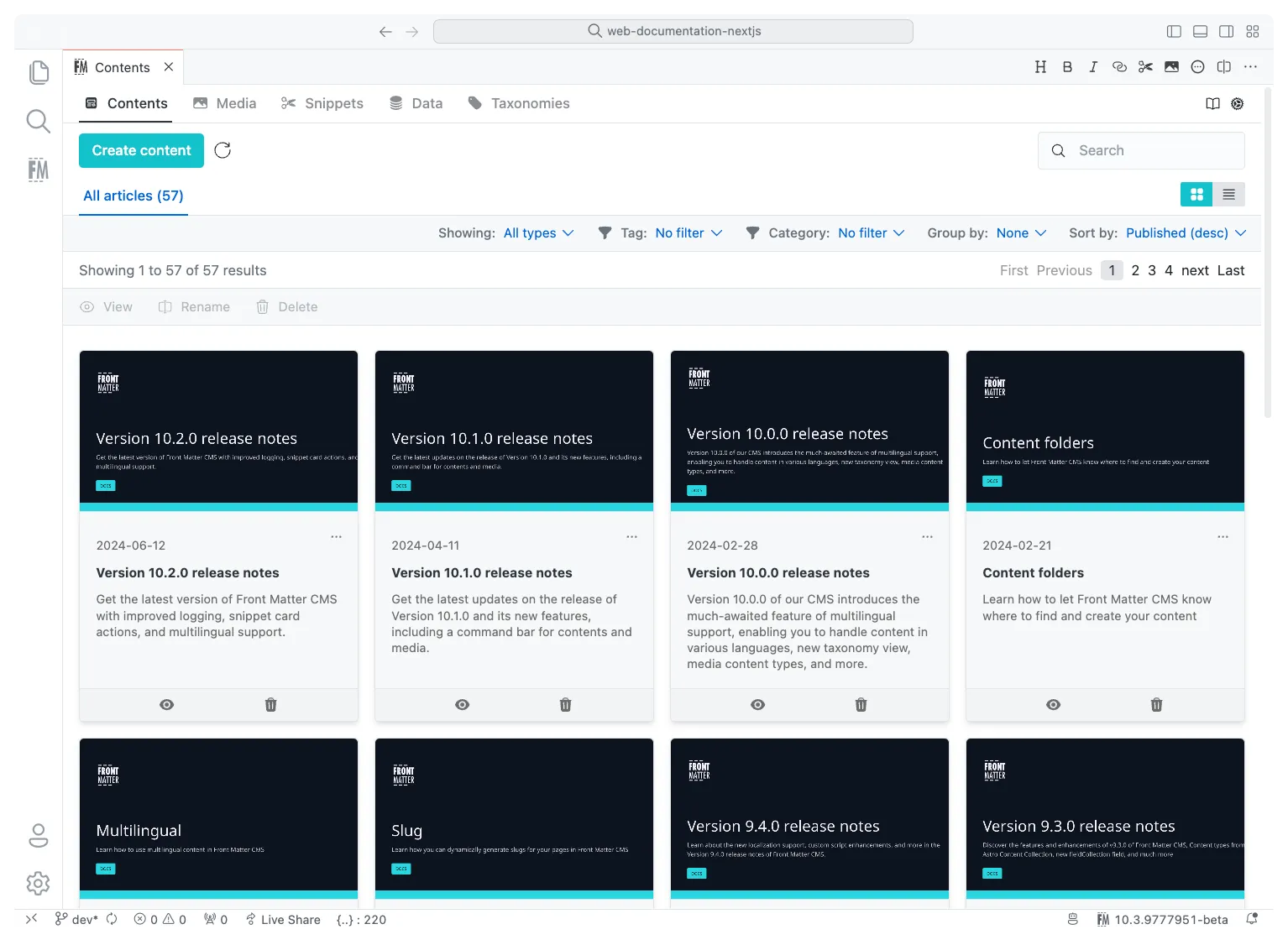 screenshot of frontmatter CMS